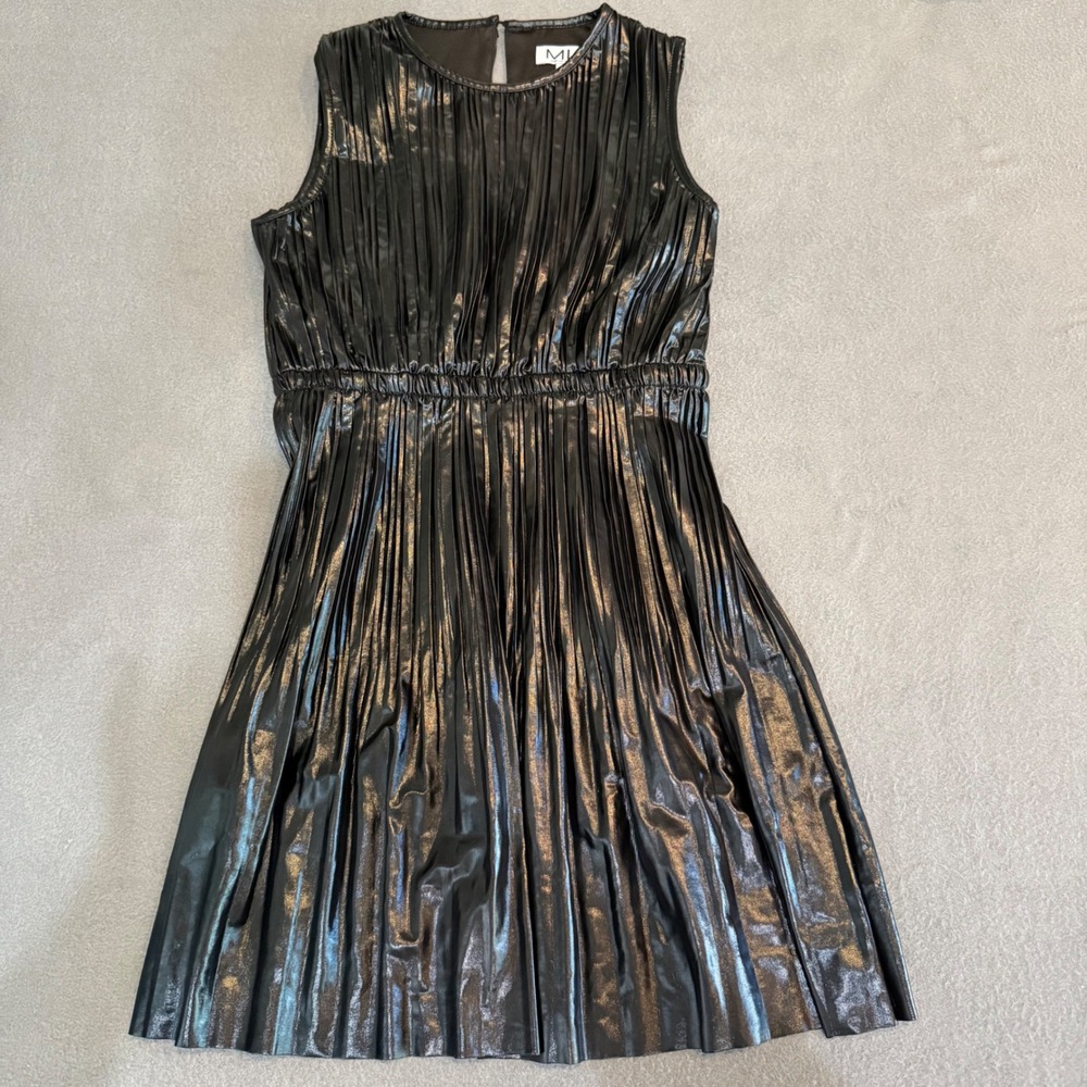 Mia New York Metallic Black‎ Pleated Sleeveless Party Dress Girls Medium 10-12 - Picture 3 of 5